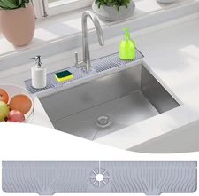 Longer Sink Splash Guard Mat 33 inch Silicone Faucet Handle Drip Catcher Tray