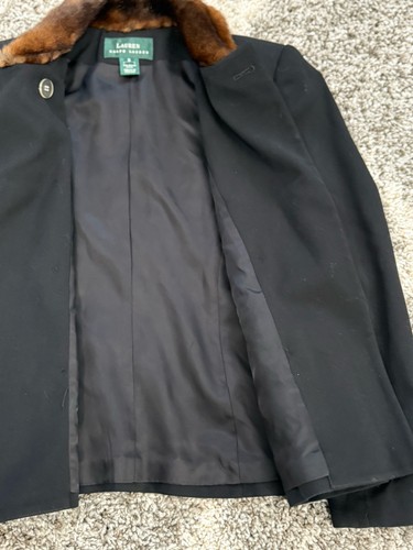 Cappotto donna vintage Lauren Ralph Lauren 100% pura lana pelliccia sintetica collo taglia 6/S - Foto 8 di 12