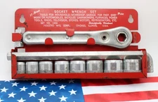 1950s Indestro Tools Hex Drive Socket Set No 1453 USA Complete SAE 7/16 to 15/16