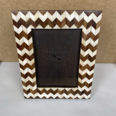 Chevron Wood Inlay Picture Frame Handcrafted Boho Rustic Style 6.5''x4.5''