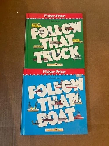Vintage Fisher Price Follow that Boat & Follow that Truck books VG condition