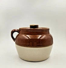 Vintage Bean Pot Brown Pottery Jug Rustic Stoneware Farmhouse Crock