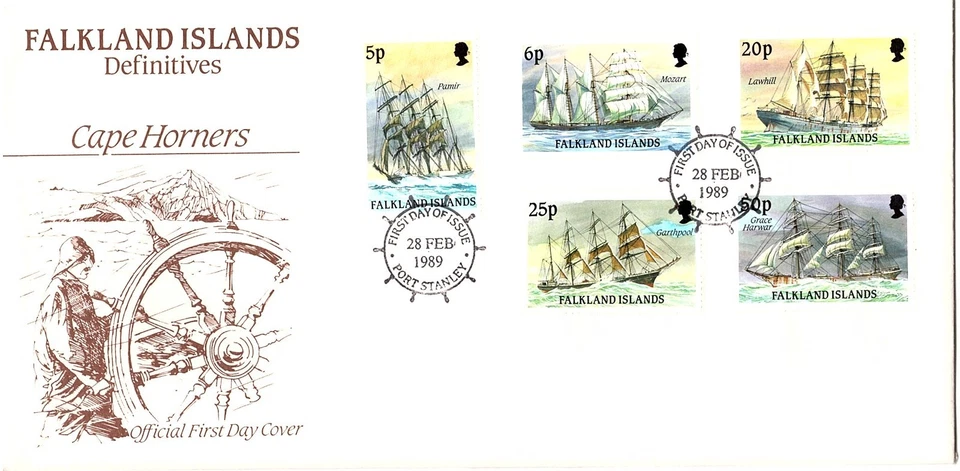 Falkland Islands 1989 Sailing Ships Definitive Full Set Cape Horners FDC - Image 4 of 4