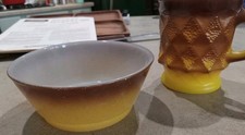 Fire King Kimberly Coffee Cup Mug + Bowl Yell...