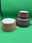 Vintage Set Of Three Pyrex Woodland Casserole Dishes No Lids 475-B 474-B 473-B