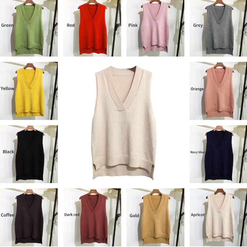 Lady Knit Vest Sleeveless Jumper Pullover Sweater V Neck Tank Tops