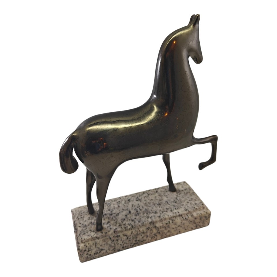 Solid Brass Art Deco Etruscan Horse Sculpture SILVESTRI Statue Granite