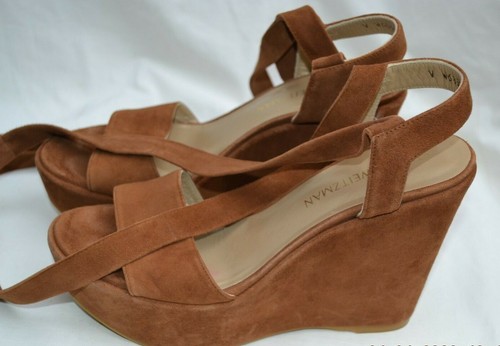 STUART WEITZMAN AUTH $450 Women Brown Suede Ankle Wrap Backtie Wedge Sandal 6.5 - Bild 9 von 9