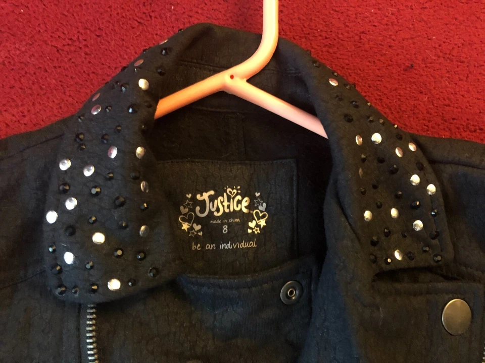 Niñas, Chaqueta Negra "Justice Premium" con Cuello Cuentas Plateado/Negro, Talla 8 Foto 4 de 4