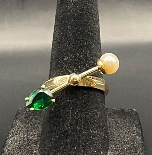 Vintage Antique Gold Tone Rhinestone & Pearl Cocktail Ring - Size 6