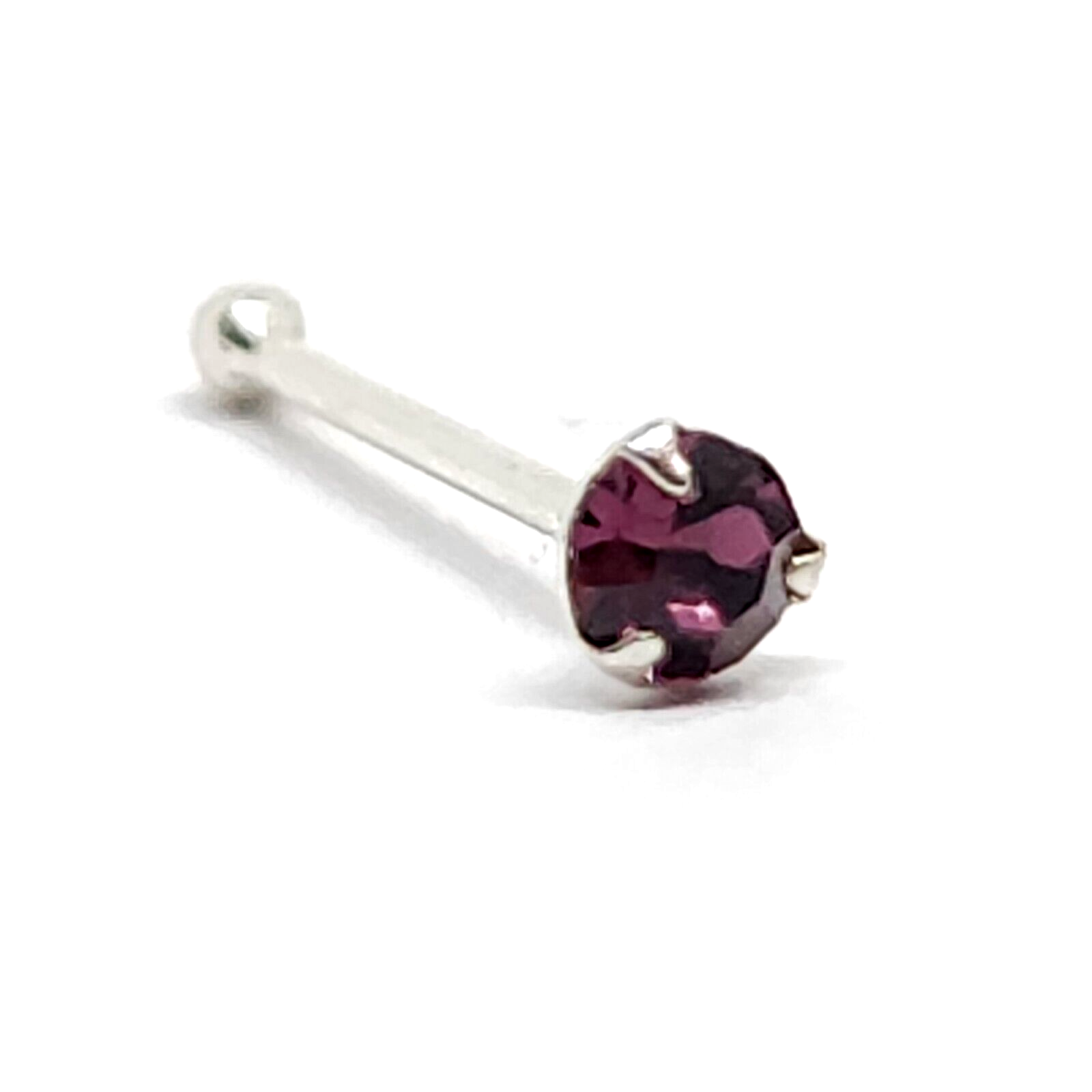Nose Stud Amethyst Tiny Tri Claw Set Gemstone 22g (0.6mm) 925 Silver Ball End