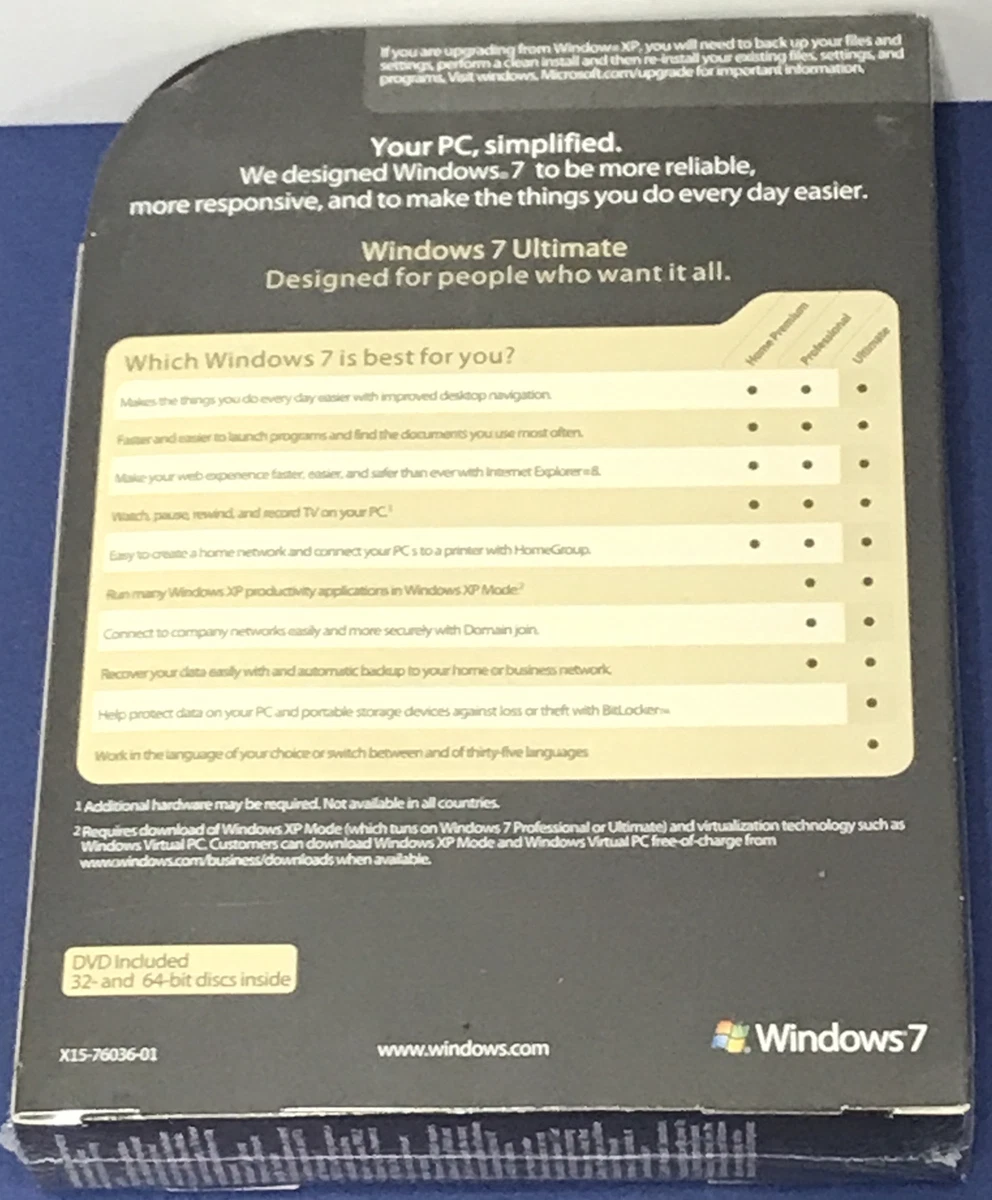 MICROSOFT WINDOWS 7 ULTIMATE 32 BIT AND 64 BIT DISCS INCLUDED NEW.