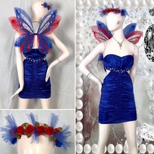4 PC Fancy FAIRY PIXIE Costume BLING BUTTERFLY Dress WINGS TIARA Crown Sz 7 OOAK