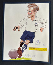 PRESTON NORTH END TOM FINNEY CARICATURE PRINT BY BOB BOND 2005 (SIGNED) 7.5x9.5"