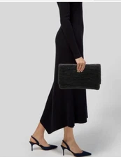NEW WITHOUT TAGS Jay Ahr Black Leather Braided Large Envelope Clutch bag
