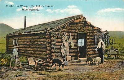 Postcard C-1910 A wester bachelor's home rural life Wife wanted animals 24-5923