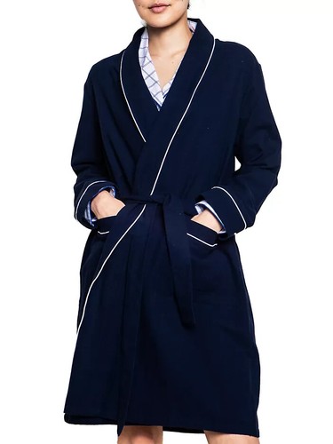 Neu $ 94 Damen Petite Plume Baumwolle Flanell Morgenmantel in Marine Größe Medium