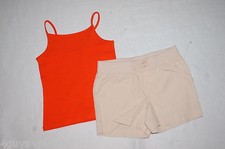 Girls BRIGHT ORANGE CAMI TANK TOP LT BEIGE SHORTS Elast Waist 2 Pkts XS 4-5