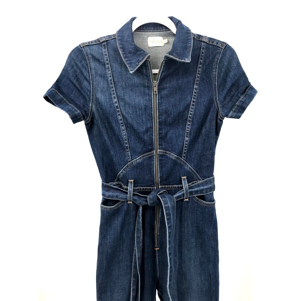 Alice + Olivia Jeans Jumpsuit Size 25 Medium Wash Ankle Zip Denim Catsuit - Image 3 of 4