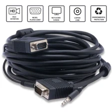 VGA SVGA Monitor Cable Support Full HD Displays HDTVs with 3.5mm Stereo Audio US