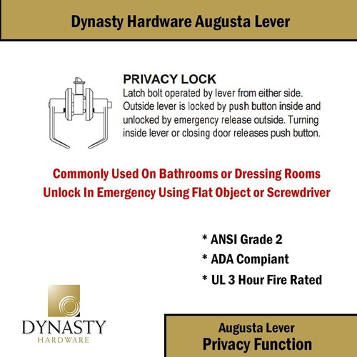 AUG-20-26D Grade 2 Commercial Duty Privacy Lever Door Lock ADA Satin Chrome F... - Picture 4 of 7