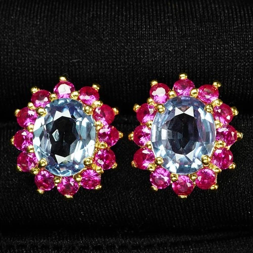 24K Gold 925 Sterling Silver Earrings Brilliant Color Change Alexandrite 6.95Ct