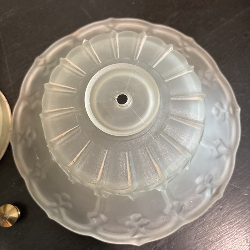 MCM Art Deco Vintage 1940's? Heavy Pressed Glass Ceiling Light Fixture W/Shade - Picture 14 of 15