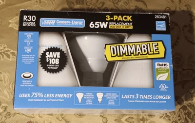 FEIT ELECTRIC Conserv Energy R30 Dimmable Reflector CFL Bulbs 65W 15W 3 Pack NEW - Image 1 of 4