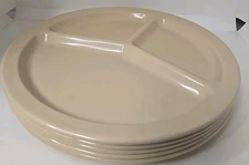 Vtg Texas Ware Melamine 10" Divided Dinner Plates Beige #136 SET 5 USA Cafeteria