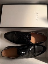 Gucci Men's Lace Up Round ToePatent Leather Oxford Shoes BlackSize 10