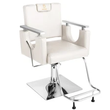 Barber Chair Height Adjustable Salon Chair Reclining Hair Chair 360 Swivel White