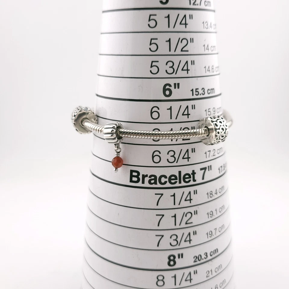 Pandora ALE Sterling Silver 3mm Snake 7.25'In Bracelet Carnelian July Birthstone - Image 2 of 4