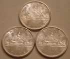 (3) 1965 Small Beads Pointed 5 SILVER Dollars Canada 1.8 troy oz ASW Choice BU