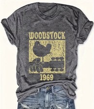 Large. Gray Woodstock T-Shirt Polyester NEW Shipping Included