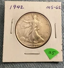 1942 walking liberty half dollar coin