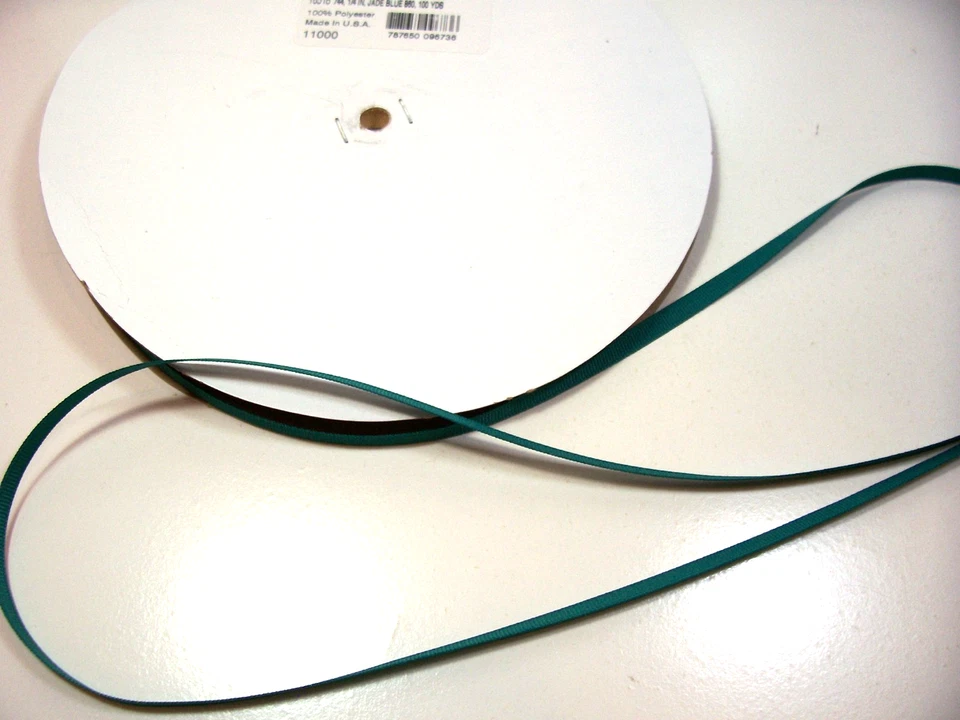Teal Green Grosgrain Ribbon 1/4" wide x 10 yards Schiff Jade Blue Polyester B56 - Image 4 of 4