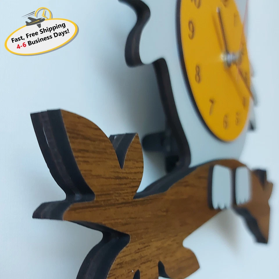 Reloj de Pared Cola Oscilante Búho Niños Reloj Analógico, Niños Niños Relojes de Pared Naranja Foto 4 de 4