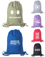 Motivational Gym Bag Backpack for the Gym Cotton Drawstring Bag for Workouts