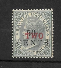 British Honduras 1888 QV Crown CA, Two on 50c on 1s grey LMM (B415)