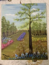Colorful Landscape Flower Garden Painting Original Acrylic 8x10 Handmade Art