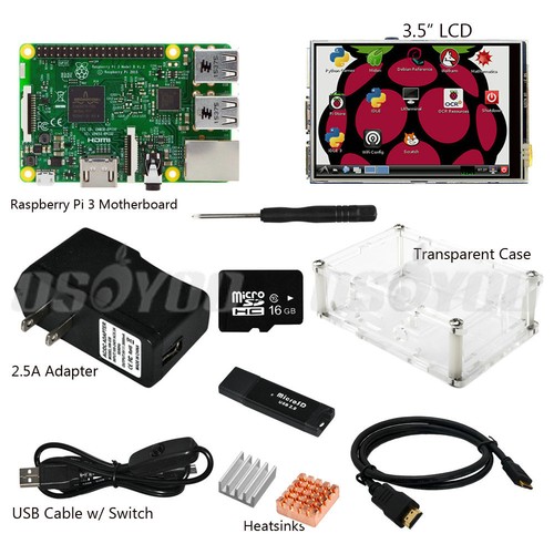 10 in 1 Raspberry Pi 3 Complete Kit w/ Pi3 Mainboard + 3.5" LCD + 2.5A Adapter - Afbeelding 1 van 10