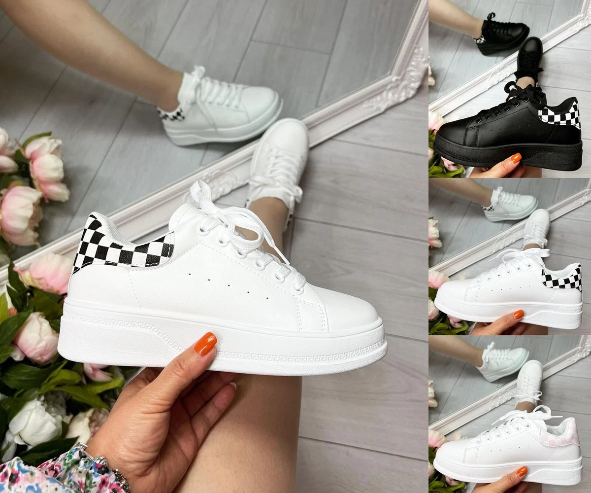 LADIES WOMENS CHUNKY WHITE RETRO PUNK PLATFORM TRAINERS SNEAKERS SHOES SIZE 3 8