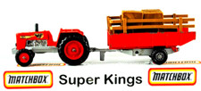 Matchbox Super-Kings K-35 MF 595 FARM TRACTOR & TIPPING TRAILER mit 5 Strohballen