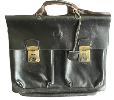 UNITED COLORS OF BENETTON VTG MAN'S BLACK LEATHER BRIEFCASE/WORK