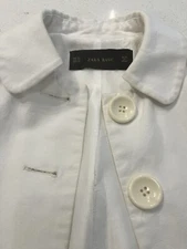Zara WHite Canvas Coat - A-Line swing - Peter Pan Collar - XS - Lined