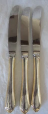 3 Dinner Knives Retroneu Alton Gold Accent 18/8 Stainless Flatware Korea