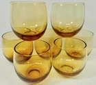 set of (8) vintage amber glass cups small bowls with weighted bottoms
