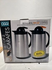 OGGI Set of 2 Carafes Regular Decaf top button 34 OZ 1 LITER, NEW in box