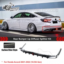 For Honda Accord 2021-22 Carbon Fiber Rear Bumper Lip Diffuser Splitter LED Kit