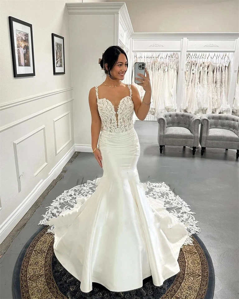 Detachable Train Wedding Dresses Champagne Mermaid Off Shoulder Lace Bridal Gown - Image 2 of 4